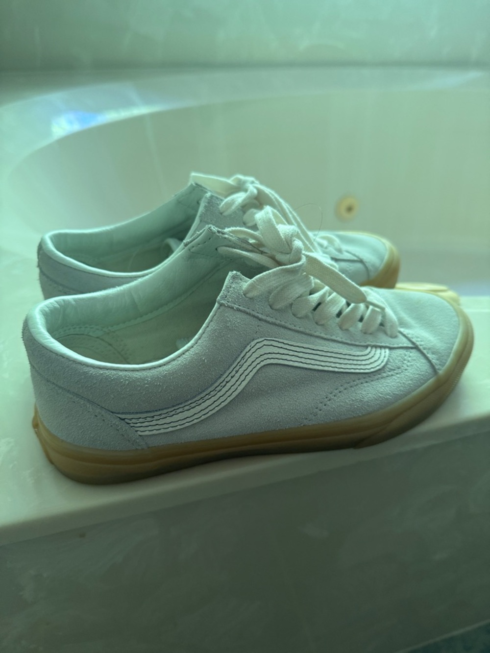 Classic Vans Low-Top Suede Sneakers in Light Blue with Gum Sole